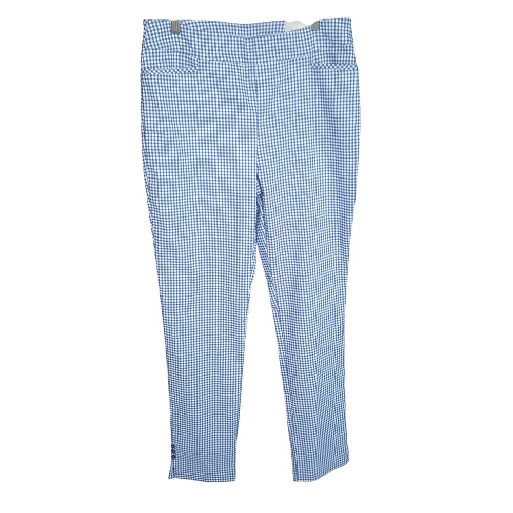 Chico's Womens Blue Gingham So Slimming Bridget Slim Leg Pants Size 1.5T NWT